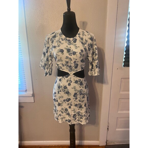 Reformation Lenni Floral White And Blue Cutout Mini Dress Size 2 - Picture 2 of 8